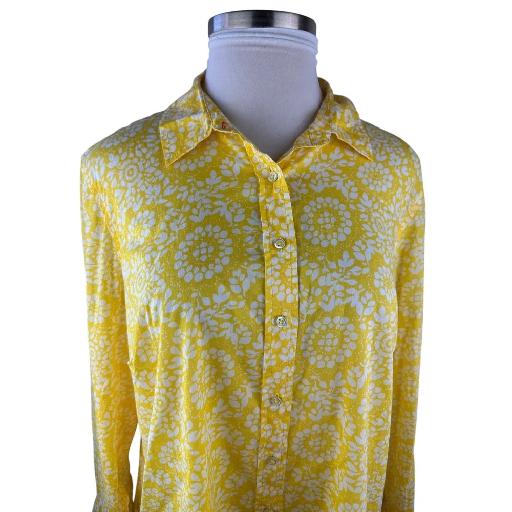 NWT Talbots Sheer Yellow White Print Button Blouse Plus Size 3Xp 3X Petite Top - Picture 6 of 14